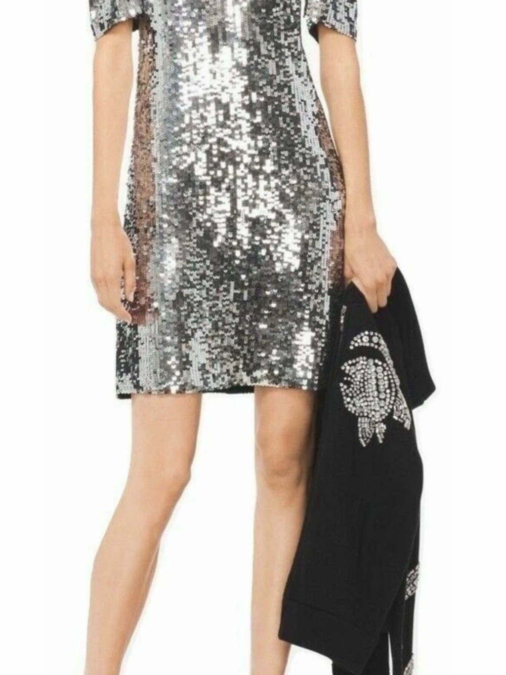 Michael Kors Silver Sequin Short Sleeve Mini Dress